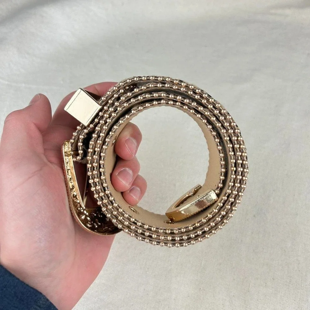 Vintage style cheetah leopard print fur belt western tan and brown bedazzled